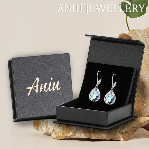 925 Sterling Silver Cat Tree of Life Earrings with Moonstone for Women Jewelry - Picture 7 of 7